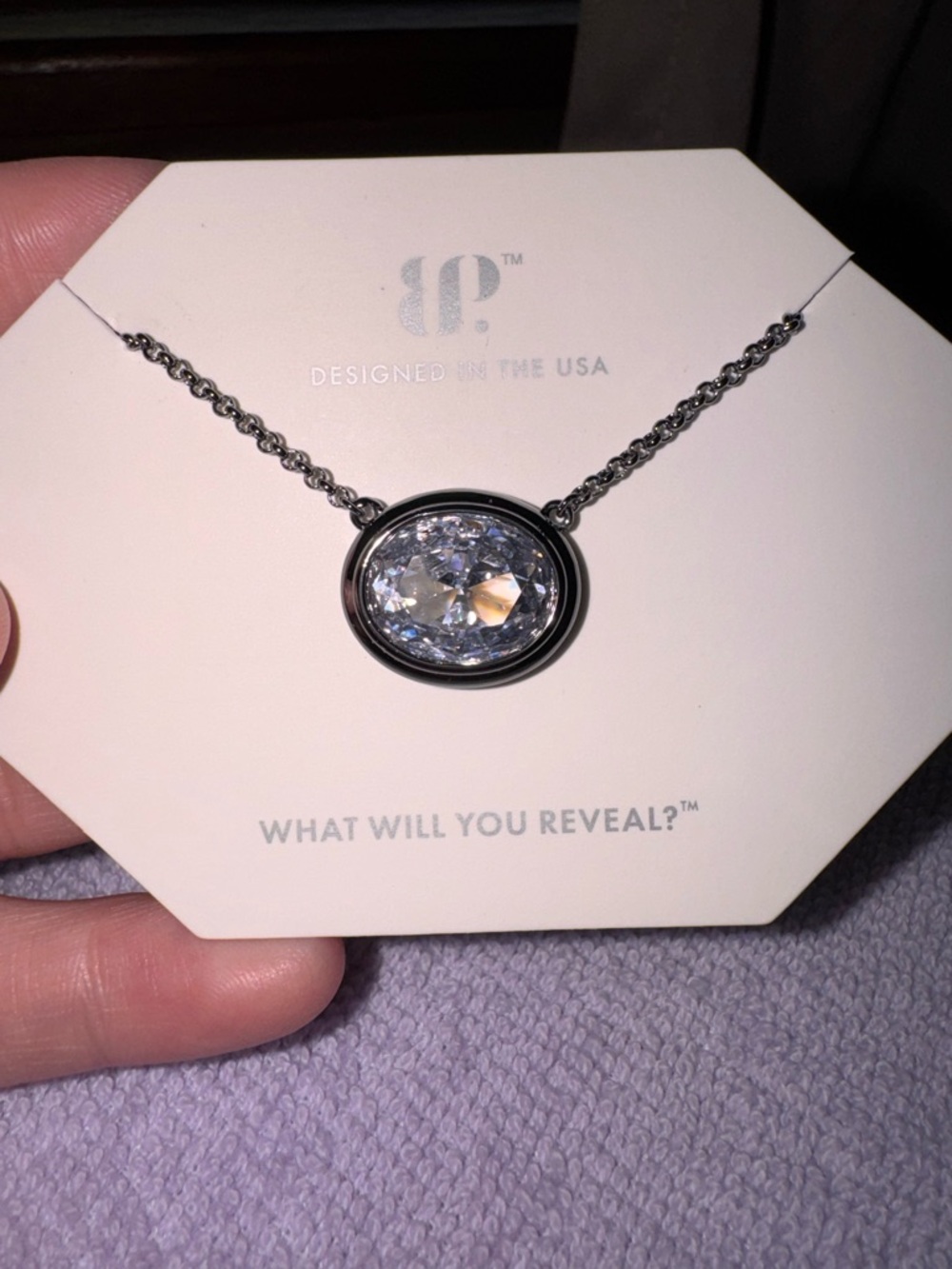 bp Silver-Tone Oval Crystal Pendant Necklace - Clear